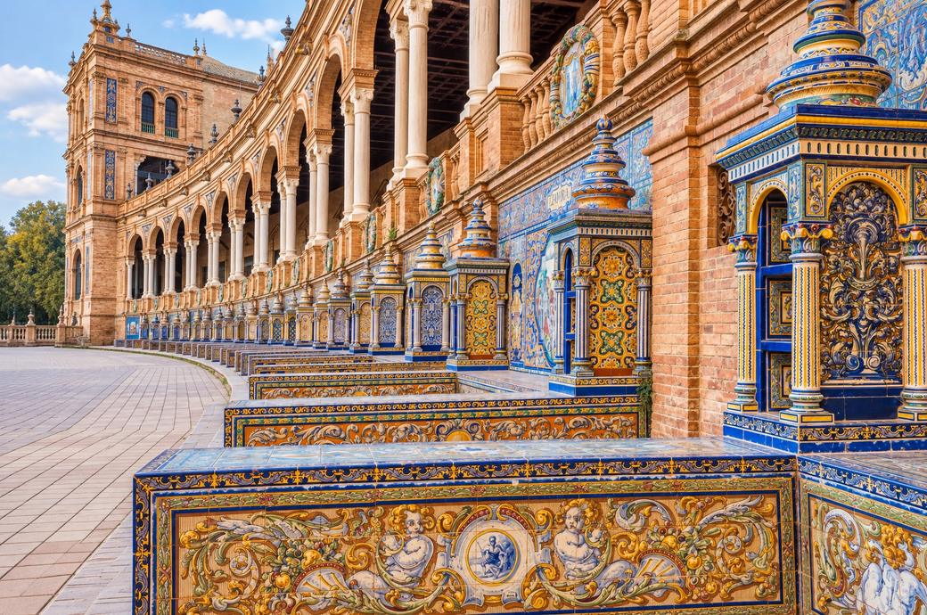 Tiled provincial benches at Plaza de España