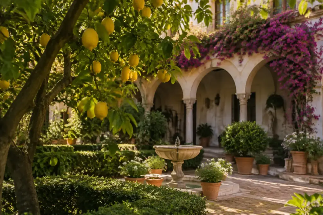 Limonero en el jardín de una casa-palacio sevillana, de inspiración en el Palacio de las Dueñas