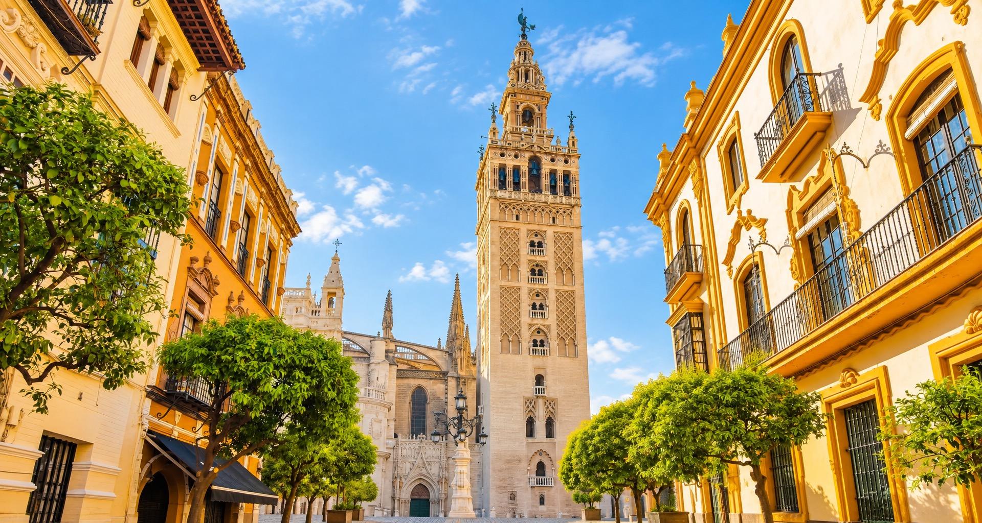 La Giralda tra facciate gialle e bianche del centro
